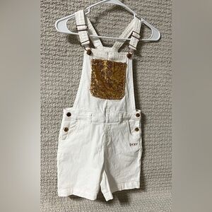 DKNY girls Cream Overalls with Gold Sequin Pocket